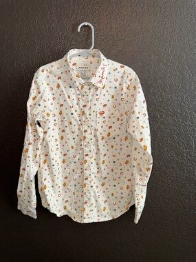 Ariat White Long-Sleeve Western Motif Button-Down Shirt